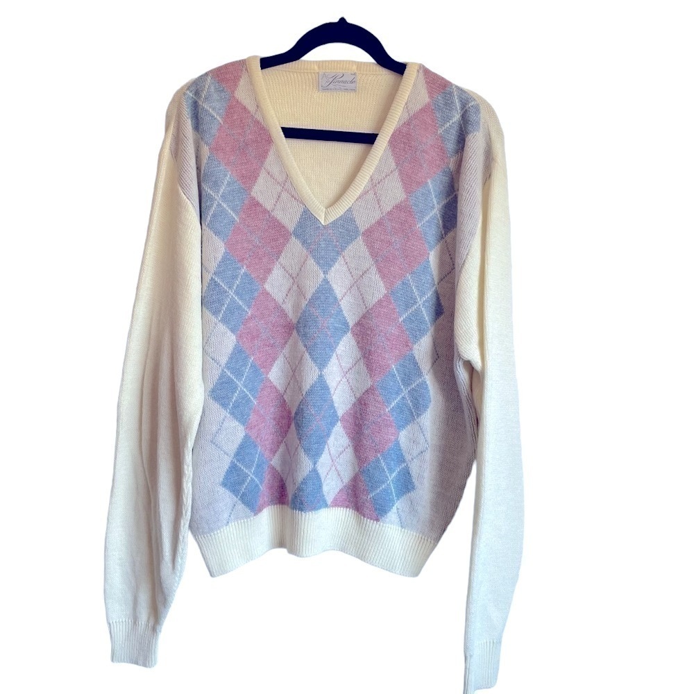 Vintage Argyle Pinnacle V Neckline Cotton Acrylic‎ Sweater